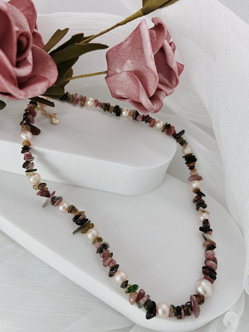 【Jia】— 彩色碧玺 x 925 天然淡水珍珠项链— - 项链 - 水晶 