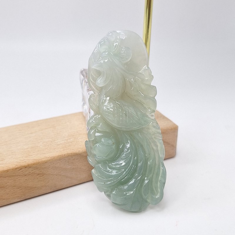 冰润三彩手工雕刻凤凰吊坠 | 天然缅甸玉A货翡翠 - 项链 - 玉石 