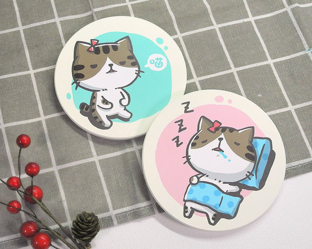 勇者猫 陶瓷吸水杯垫 - 杯垫 - 陶 