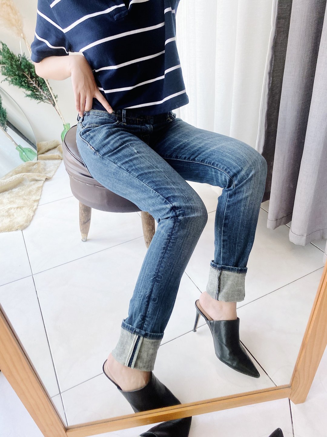 levis / W28 女丹宁棉质牛仔长裤 古着铅笔裤窄管裤vintage pants - 女装长裤 - 棉 蓝色