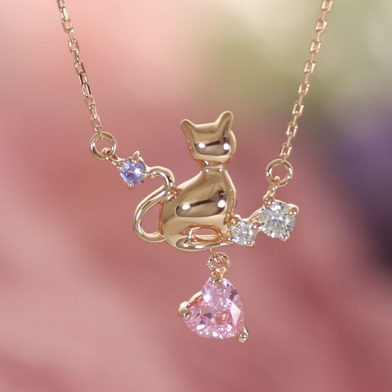 12月生日礼物 坦桑石 诞生石 天然石 垂坠式 项链 防过敏 附包装 - 项链 - 玫瑰金 粉红色