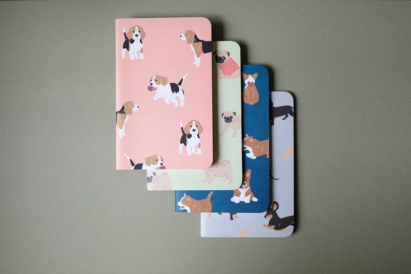 Set of 4 Pocket Notebook, Corgi Pocket Notebook, Dachshund Pocket Notebook,Corgi Pocket Notebook, Beagle Pocket Notebook, Pug Pocket Notebook, Navy Notebook, Blue Pocket Notebook, Pocket Notebook, Small Notebook, Handmade Notebook, Dog Notebook, NotepadPug - 笔记本/手帐 - 纸 多色