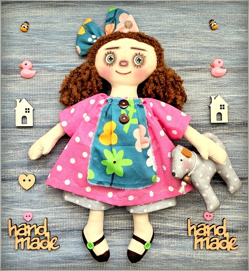 布艺软娃娃 原始 Raggedy Doll Pattie 布娃娃 毛绒布娃娃 - 玩偶/公仔 - 棉．麻 粉红色