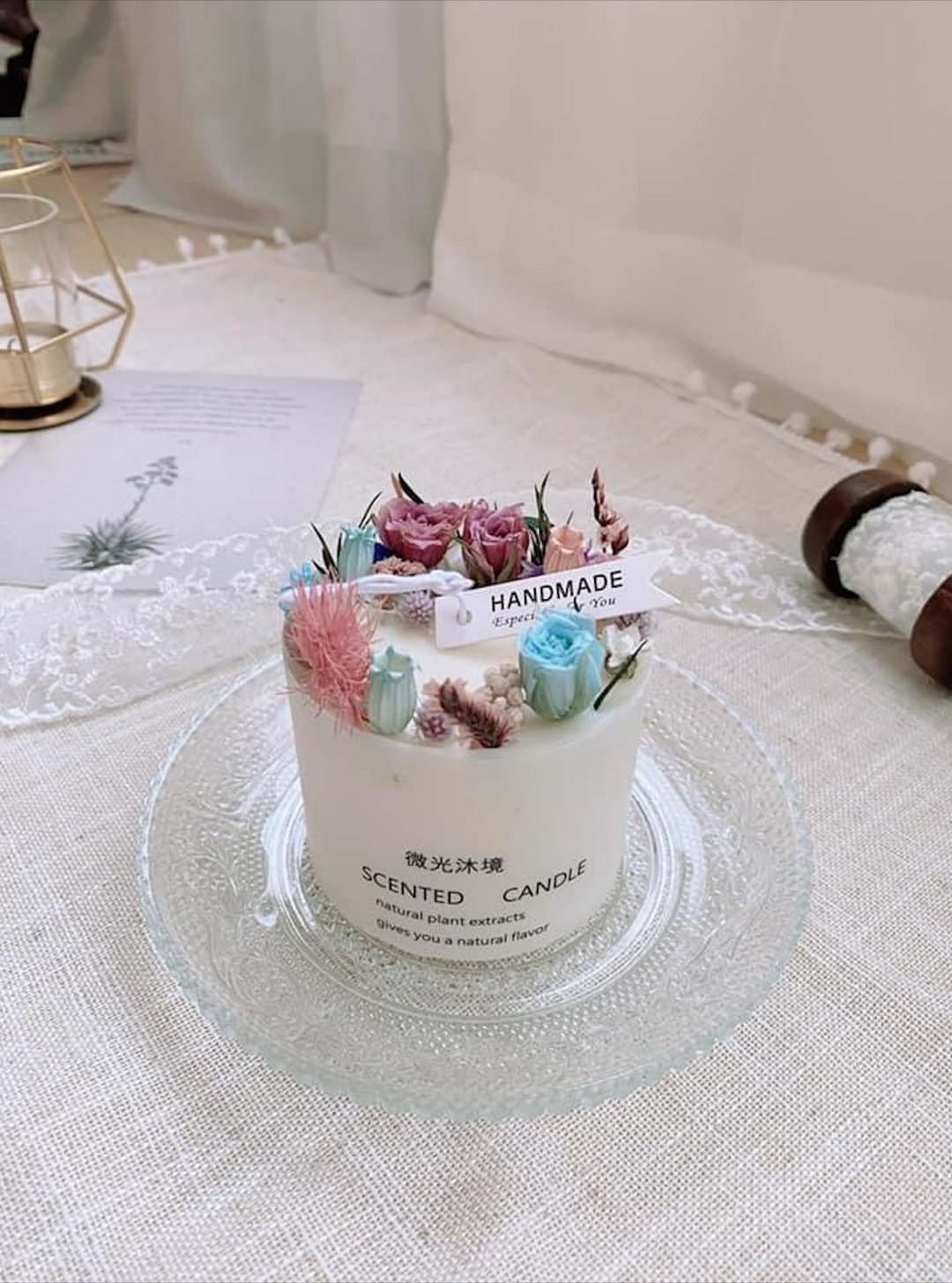 干燥花圆柱蜡烛 (220g)・可自选香味 / 花材色系・天然大豆蜡 - 蜡烛/烛台 - 蜡 