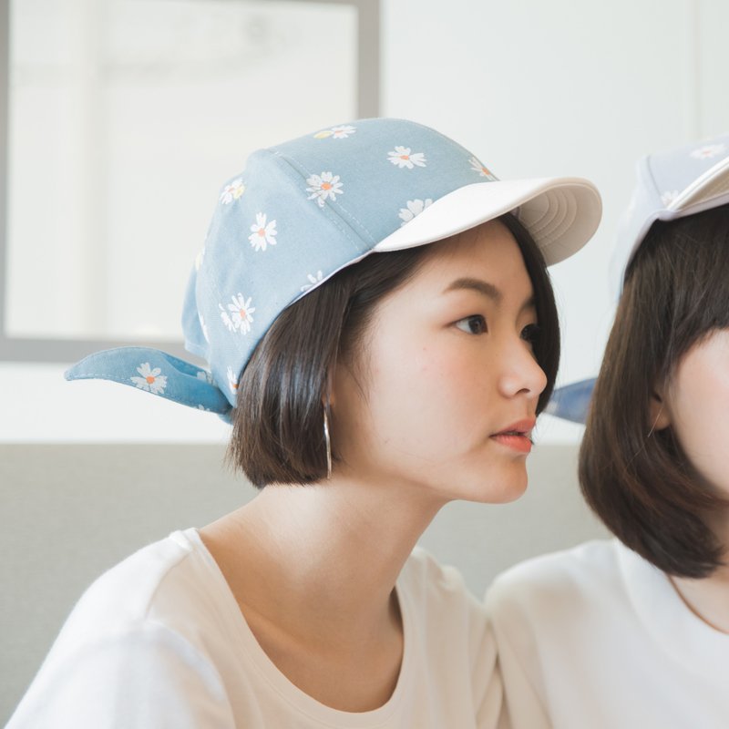 ||短帽沿鸭舌帽 || 天蓝碎花 - 帽子 - 棉．麻 蓝色