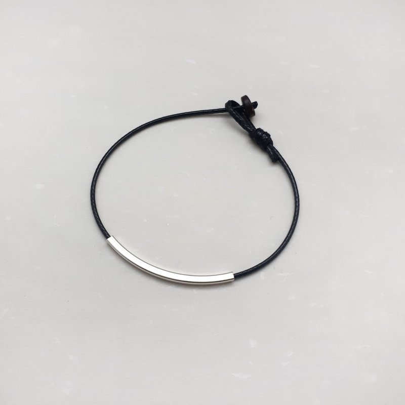 蜡线手环 s925纯银 方形弯管 (单线款) 蜡绳细线 - 手链/手环 - 其他材质 黑色