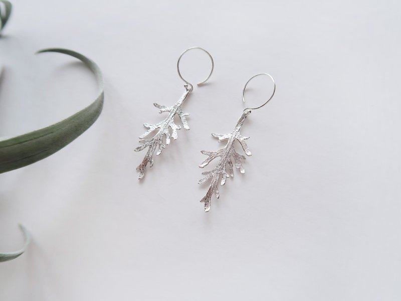 森林系 925纯银 银叶雪 耳环 或 耳夹 一对 免费送礼包装 - 耳环/耳夹 - 纯银 白色