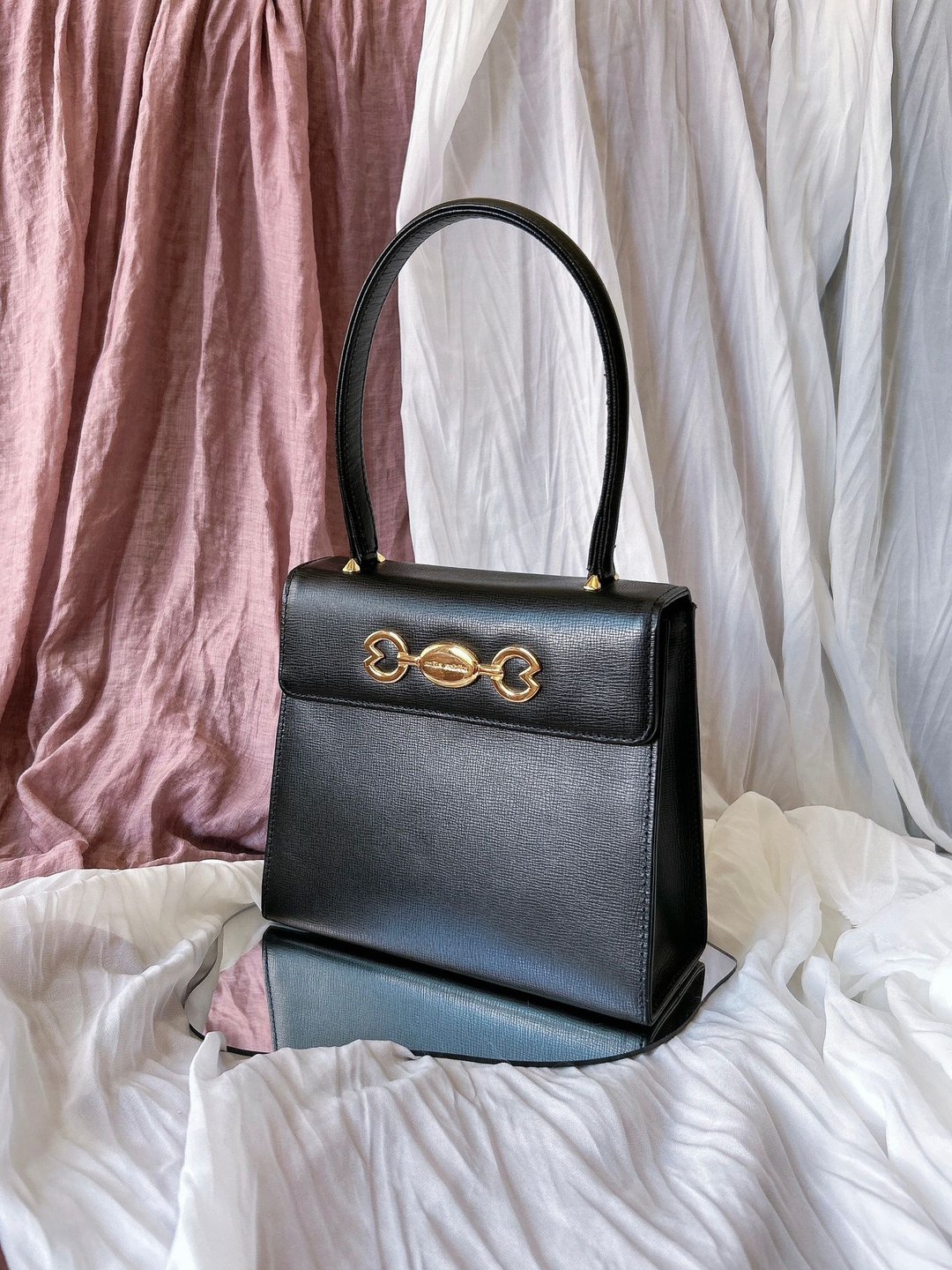 【中古包 Vintage】Mila Schön 黑色蟹蟹金扣古董包丨手提 - 手提包/手提袋 - 真皮 黑色