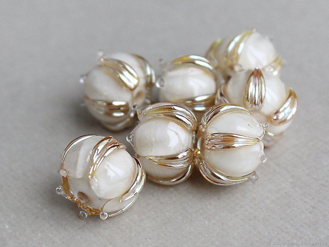 Lampwork Flower Beads Gold Bud 1 pcs, Lampwork Glass Beads SRA - 陶艺 - 玻璃 金色