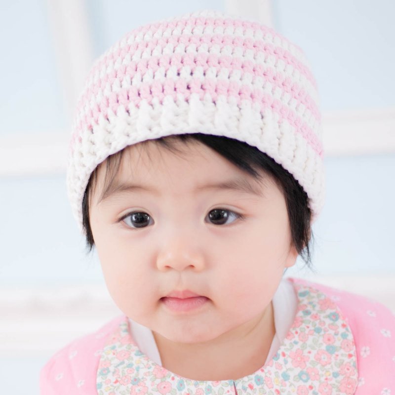 Cutie Bella手工编织帽Stripe-Cream/Pink - 婴儿帽/发带 - 棉．麻 白色