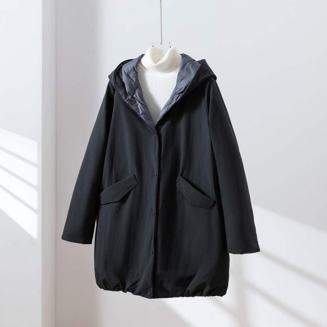 一件双穿 双重魅力 蓬松立领 双面羽绒服・黑色 + 蓝灰色 - 女装休闲/机能外套 - 羽绒 黑色