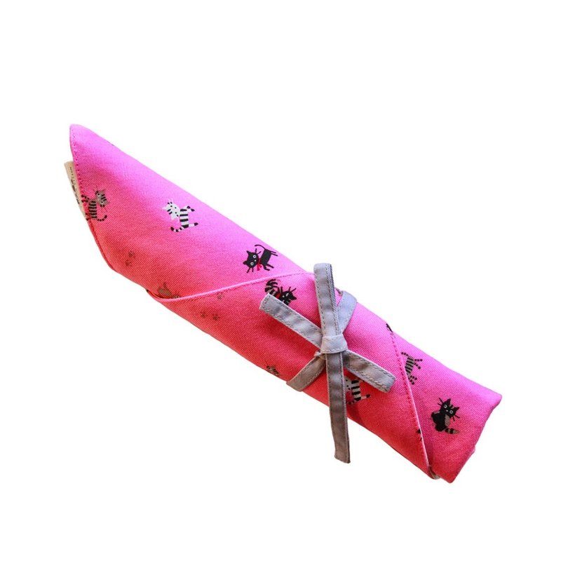 【一角筷套组】- 甘愿做猫奴吧 (粉红) - 餐刀/叉/匙组合 - 棉．麻 粉红色