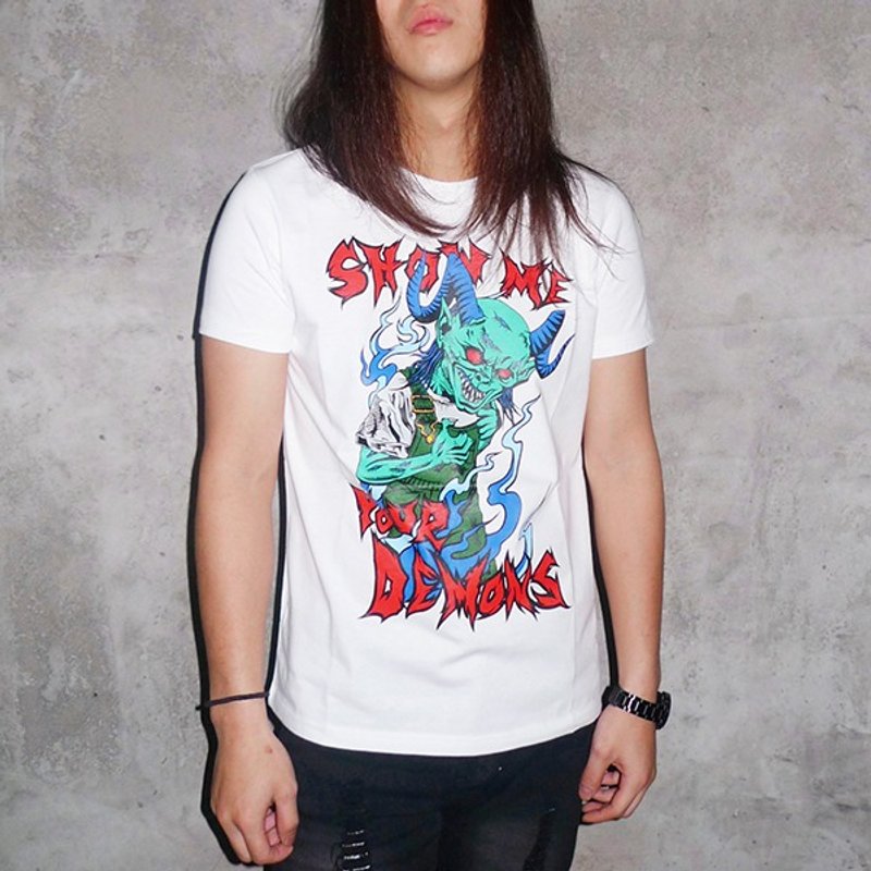 SHOW ME YOUR DEMONS MONSTER TEE T恤 (白) - 男装上衣/T 恤 - 棉．麻 白色