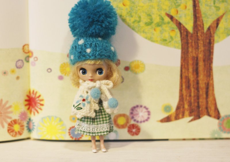Petite Blythe's Hat小小布尺寸手工编织单色球球帽(亮蓝色款) - 帽子 - 羊毛 蓝色