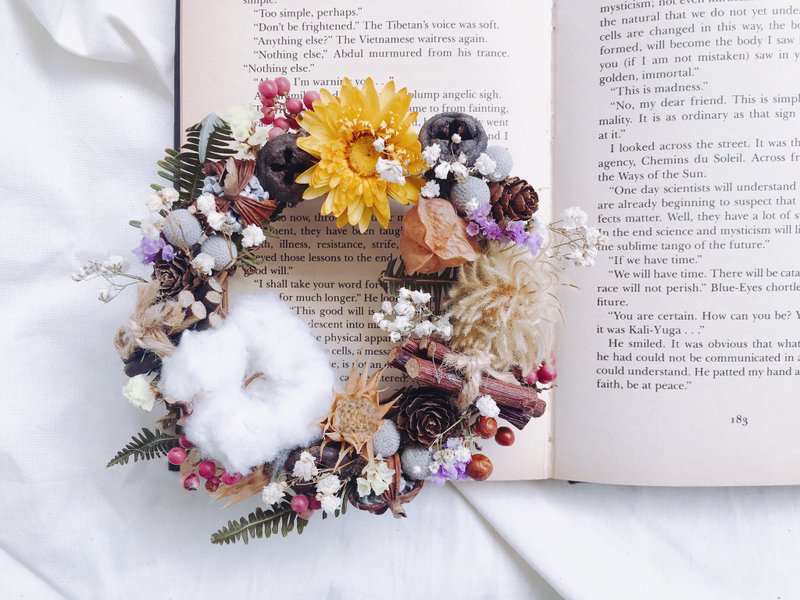 【好花】早秋小清新干燥花圈 棉花花圈 生日 情人节 开幕 居家(S) - 植栽/盆栽 - 植物．花 橘色