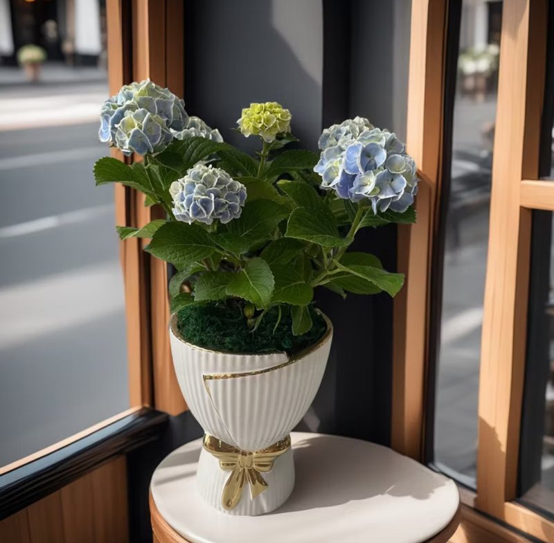 【花束造型盆栽】蓝绣球花 富贵寓意居家摆设新居开幕乔迁升官送 - 植栽/盆栽 - 陶 