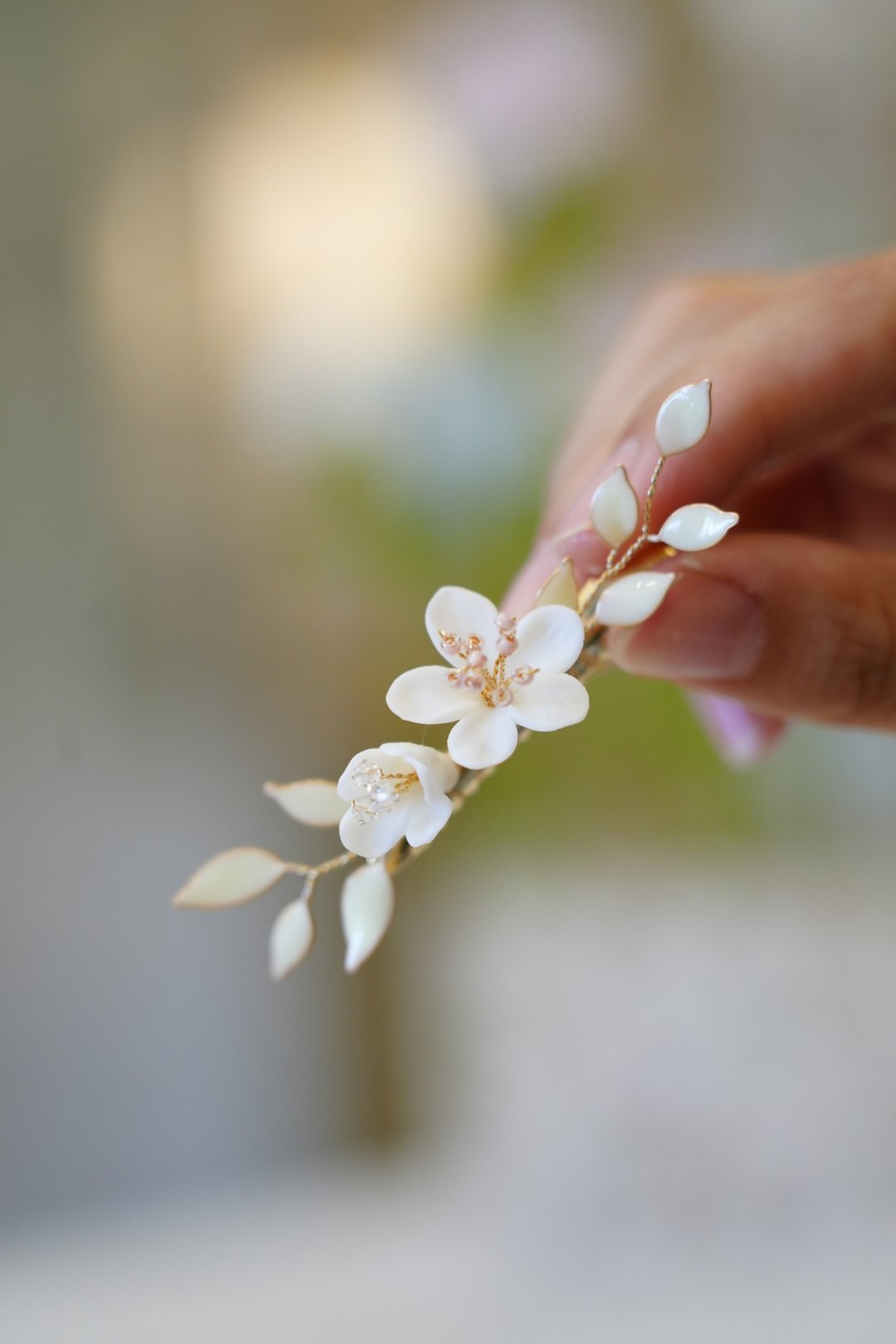 手工油桐花发夹 独特设计 原创 古风 新中式  送给自己最好的礼物 - 发饰 - 树脂 白色