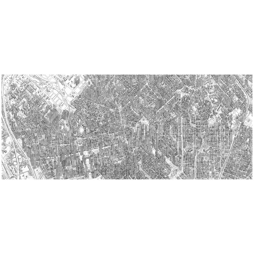 台中市手绘地图 艺术纸的艺术版画 80 x 34 cm - 墙贴/壁贴 - 纸 白色
