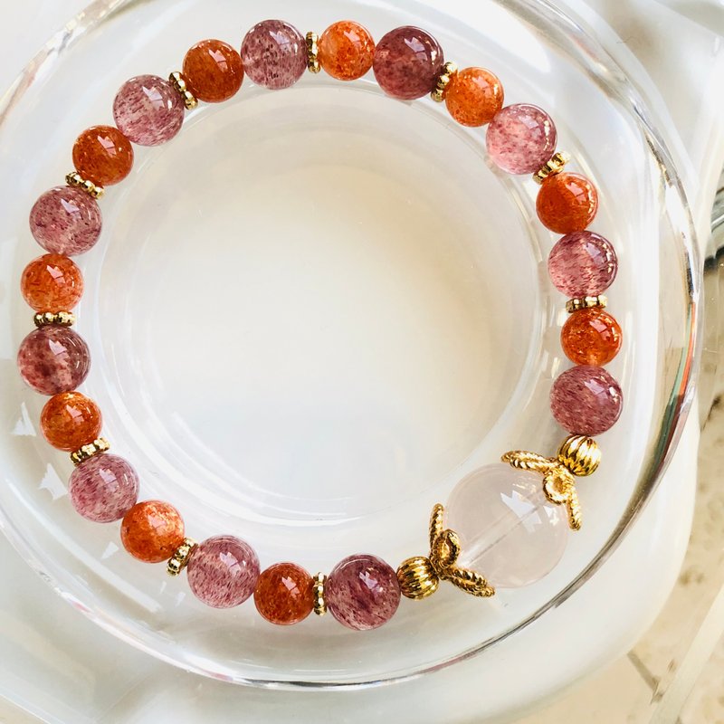 ITS-B669【设计款・星光粉晶草莓晶金太阳石】天然石水晶手链手环 - 手链/手环 - 半宝石 红色