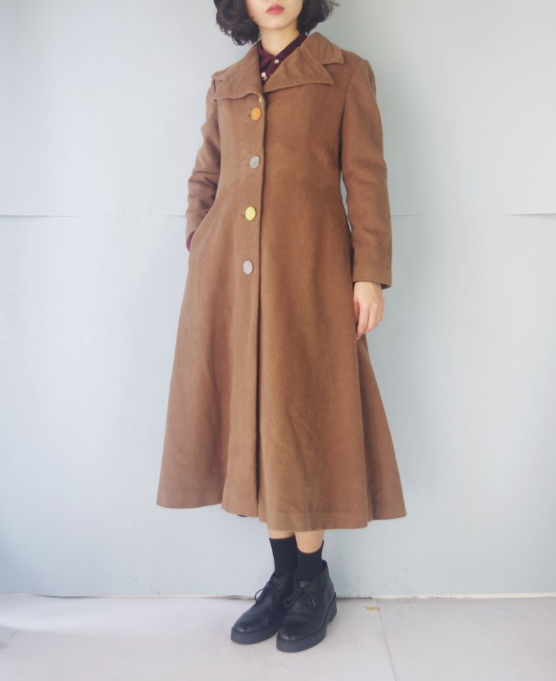 寻宝古着-50s 驼色长版修身订制大衣 - 女装休闲/机能外套 - 羊毛 咖啡色
