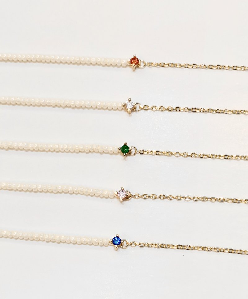 澄艺创饰/清新闪烁御守-白色琉璃.锆石.14K包金不对称气质手链 - 手链/手环 - 贵金属 多色