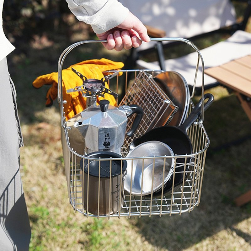 日本霜山 304不锈钢手提篮/置物篮/收纳篮 - 置物架/篮子 - 不锈钢 银色