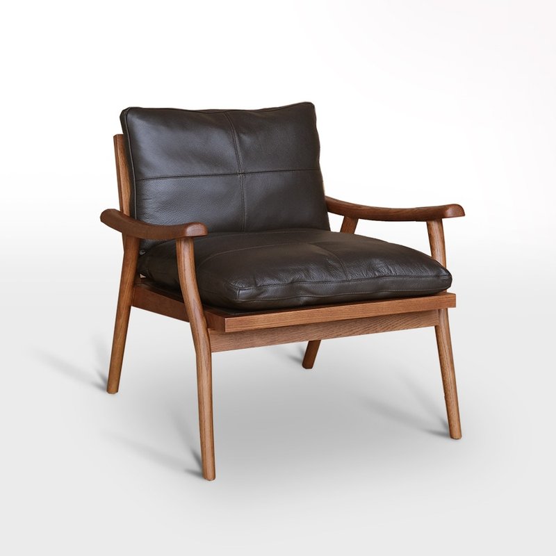 【D3原木家居】Lynn 北美橡木 牛皮沙发单椅 休闲椅 主人椅 - 椅子/沙发 - 木头 