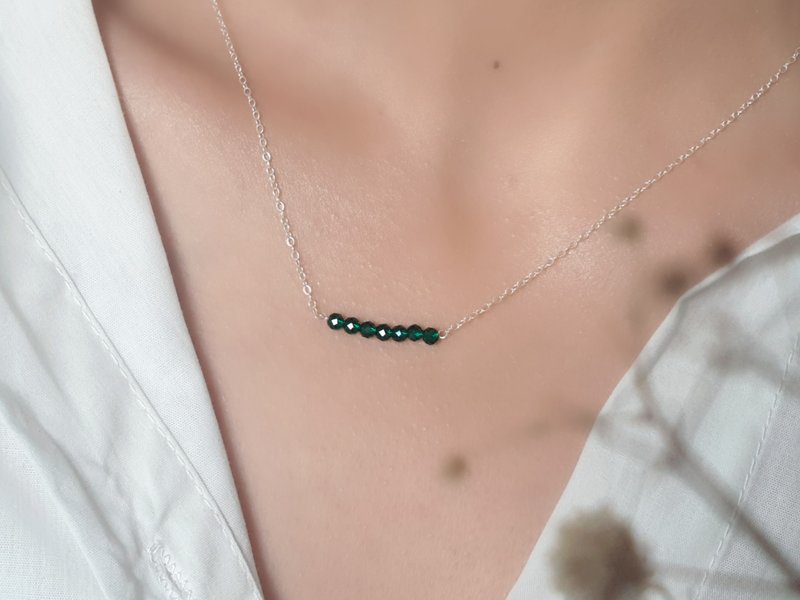 小直线 Emerald 迷你祖母绿项链 锁骨链 SV925/14KGF - 项链 - 半宝石 绿色