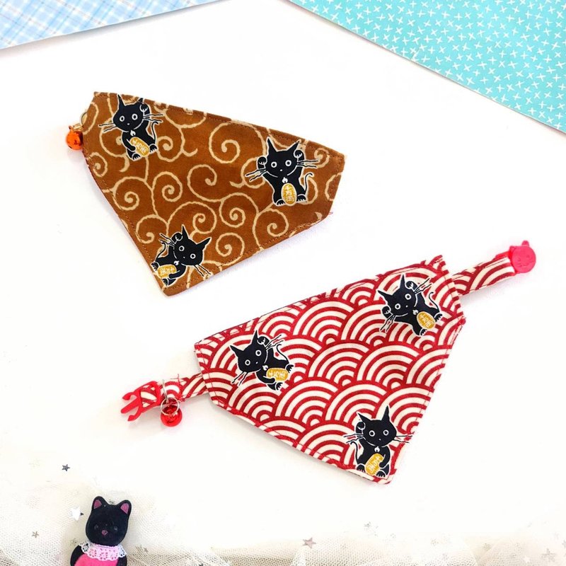 安全项圈、猫狗项圈、猫围巾、招财黑猫、零钱夹 - 项圈/牵绳 - 棉．麻 咖啡色