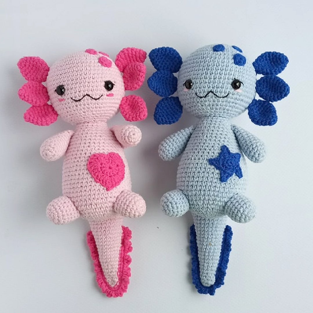 Axolotl plush toy, Axolotl stuffed animal, Axolotl toy crochet, Mexican walking - 玩偶/公仔 - 棉．麻 粉红色