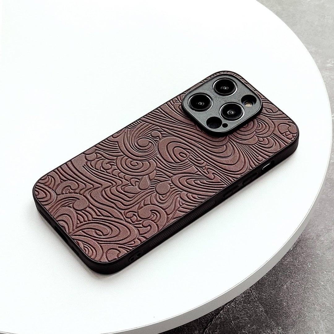 行云流水| 深棕iphone15promax手机壳真皮14plus保护套13mini苹果 - 手机壳/手机套 - 真皮 咖啡色