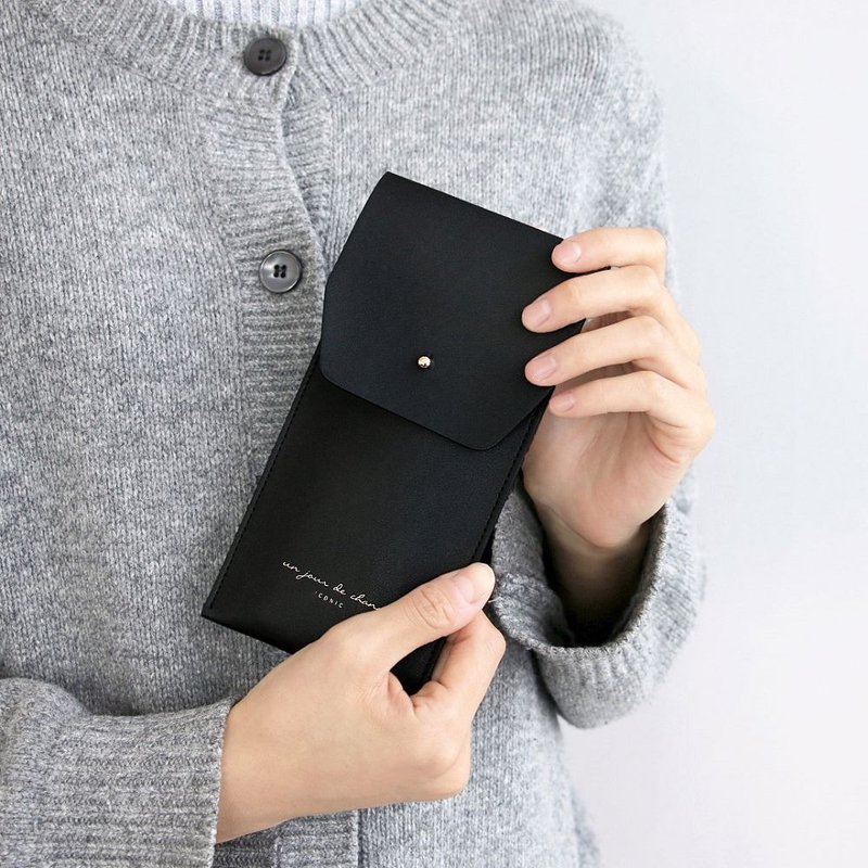 ICONIC职人风简约纯色皮革笔袋-经典黑,ICO51517 - 铅笔盒/笔袋 - 人造皮革 黑色