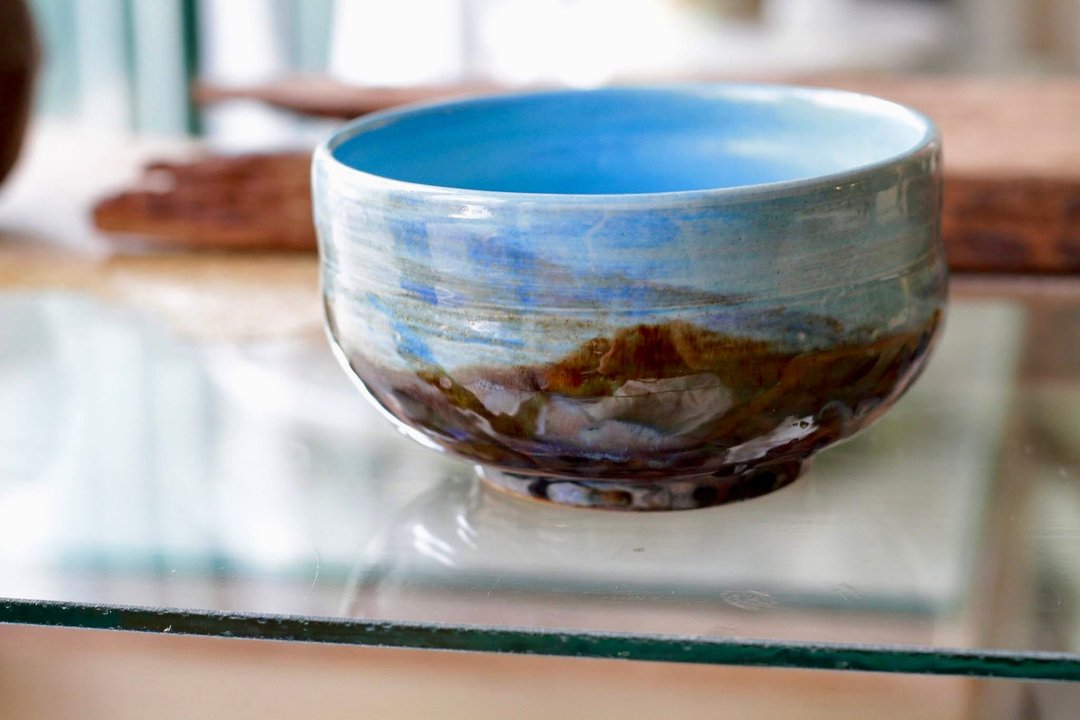 俯瞰家乡油画风手拉坏陶碗/茶碗/抹茶碗 - 茶具/茶杯 - 陶 多色