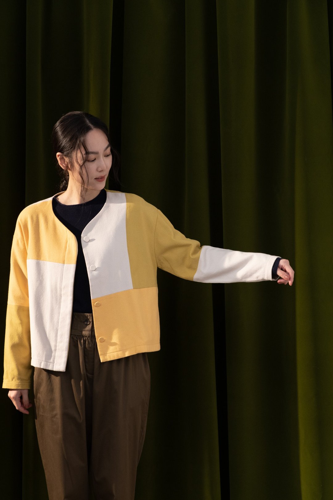 谷游日记拼接外套 - 女装休闲/机能外套 - 棉 黄色