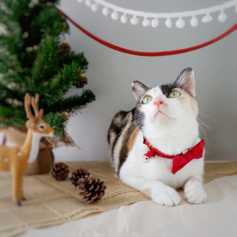 Merry Xmas breakaway Cat Collar - 项圈/牵绳 - 棉．麻 红色
