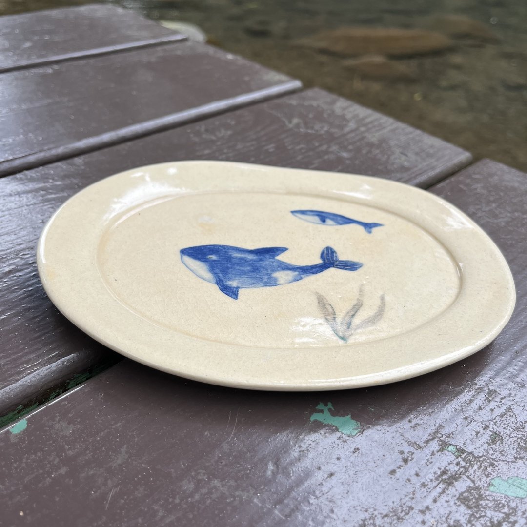 A Lu - 鲸鱼陶盘/摆饰/手做手绘/陶画 仅此一件 - 摆饰 - 陶 多色