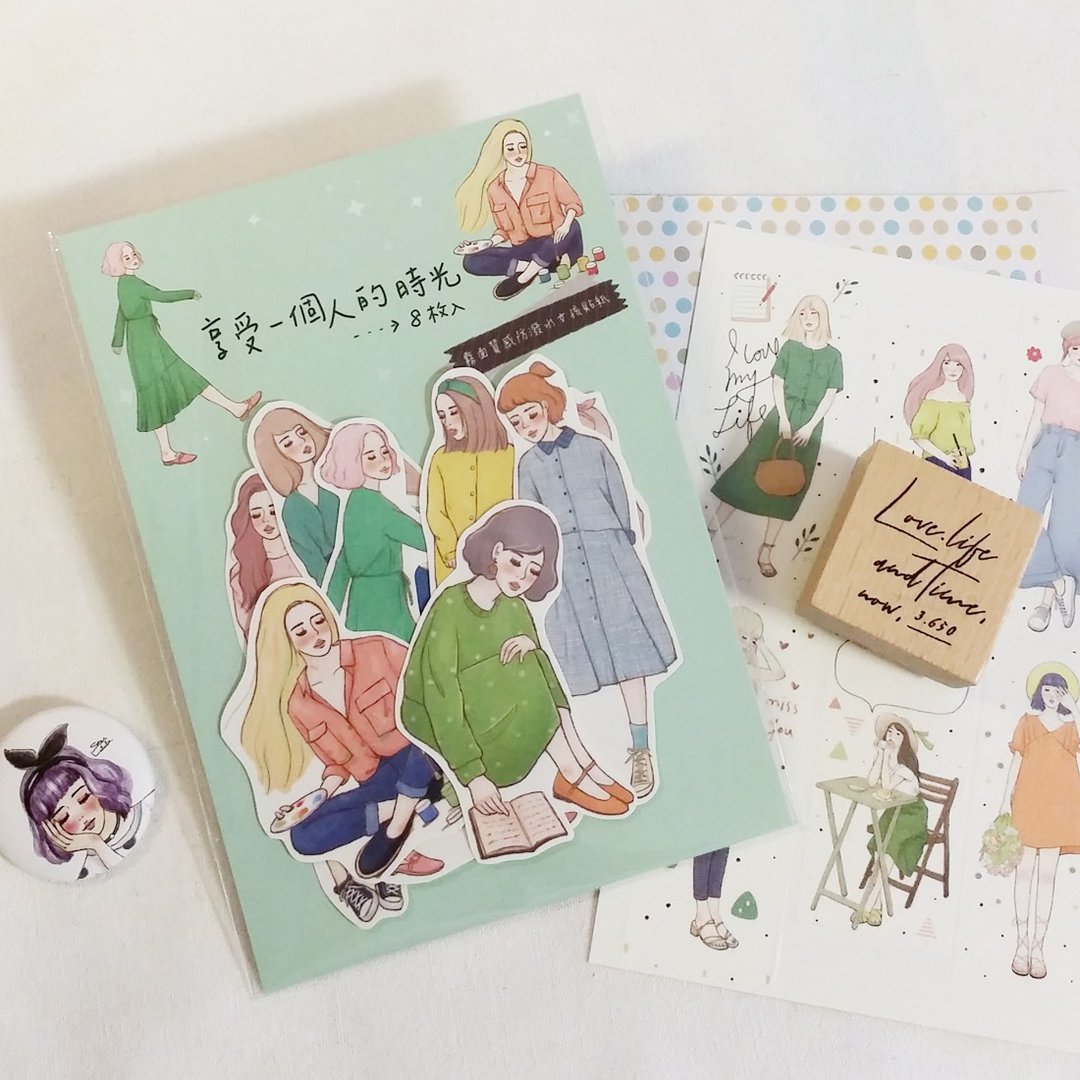 享受一个人的时光 女孩贴纸组 / 8入 - 贴纸 - 纸 