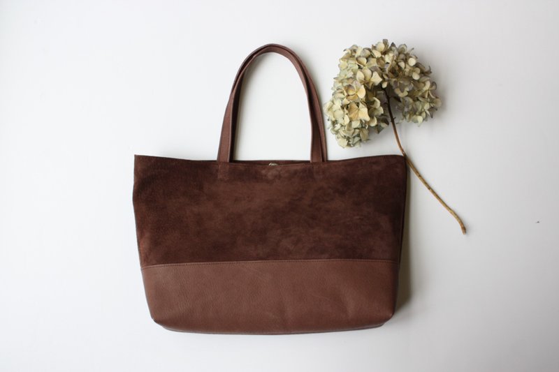 [Made to order] Pigskin suede tote bag Chocolate - 侧背包/斜挎包 - 真皮 咖啡色