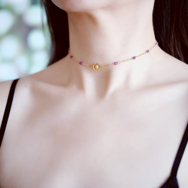 数量限定 桂花与粉红蓝宝石颈链 附调节链 9月诞生石 - 项链 - 其他金属 粉红色