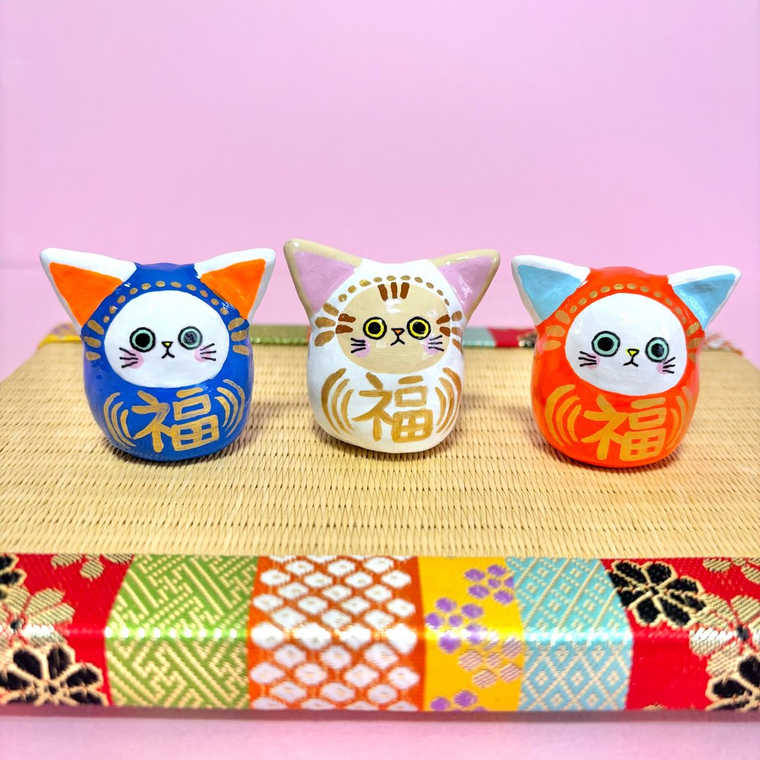 猫达摩【小】右侧 橘色 - 摆饰 - 粘土 橘色