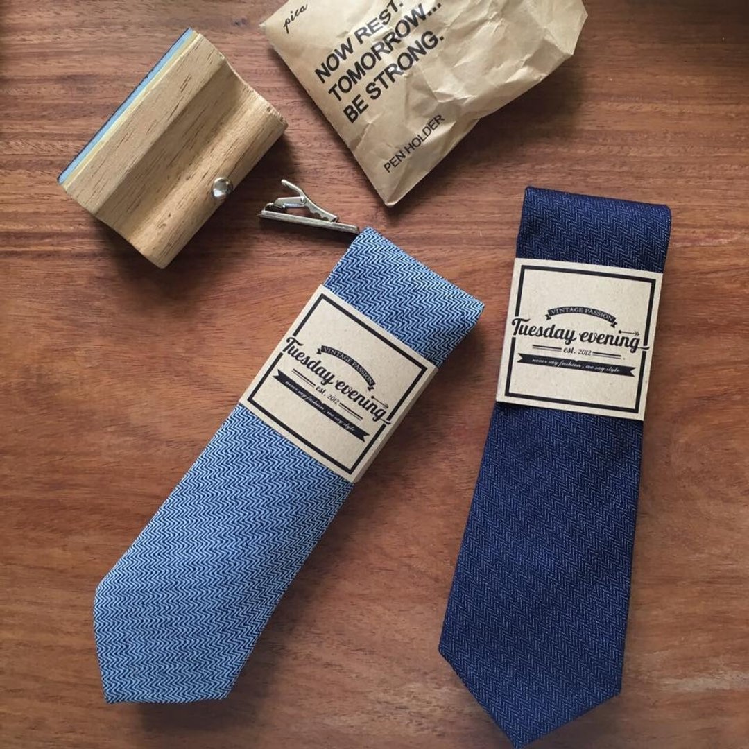 Neck tie Jean Wave [Blue / Navy] - 领带/领带夹 - 棉 蓝色