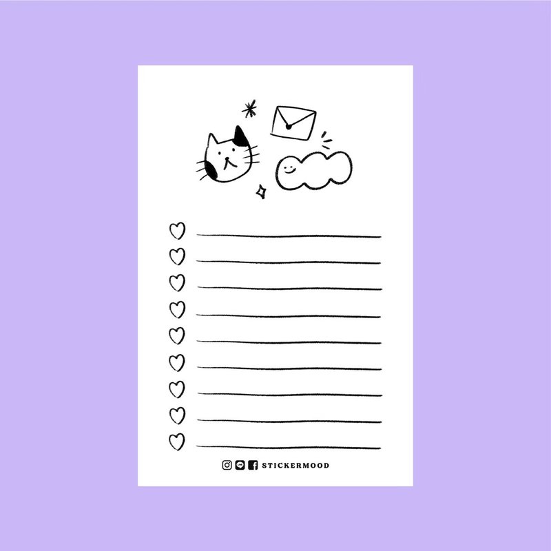 B/W cat and letter memopad - 便条纸/标签贴 - 纸 多色
