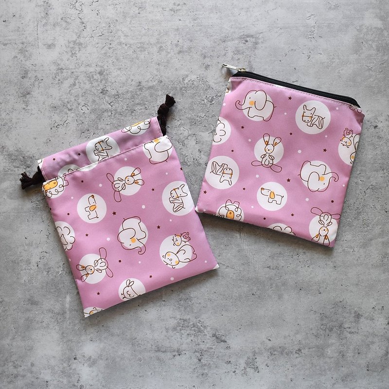 旅行防水收纳袋15x15(2入)_速写动物(紫) - 束口袋双肩包 - 尼龙 紫色