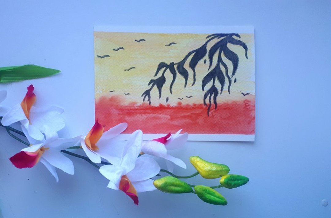 棕榈树水彩画现代艺术品风景 - 墙贴/壁贴 - 纸 多色