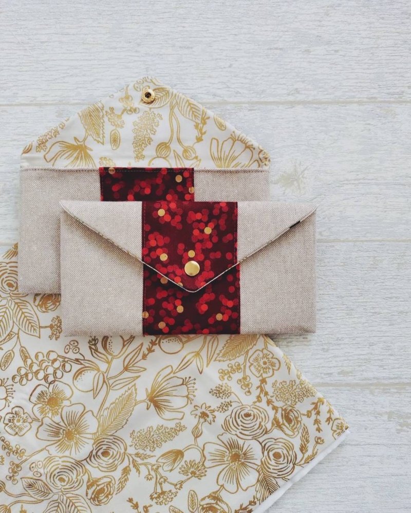 【ENT/万用红包袋】烫金圆点酒红 花柄白金 花带腰带 法国金葱 - 红包/春联 - 棉．麻 红色