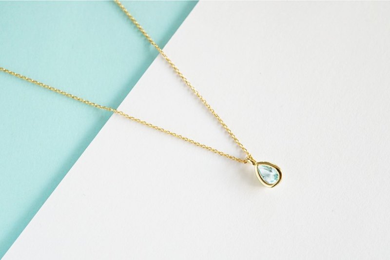 水滴天空蓝托帕石925纯银项链 (银/玫瑰金/18K金) | 托帕石系列 - 项链 - 宝石 蓝色