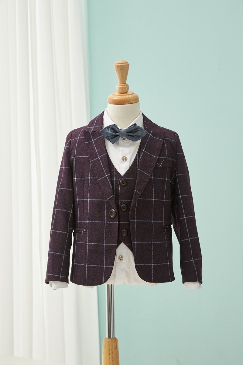 HAO.HAO kids 大方格纹西装-白格纹紫(三件组) - 童装礼服/连衣裙 - 其他材质 紫色