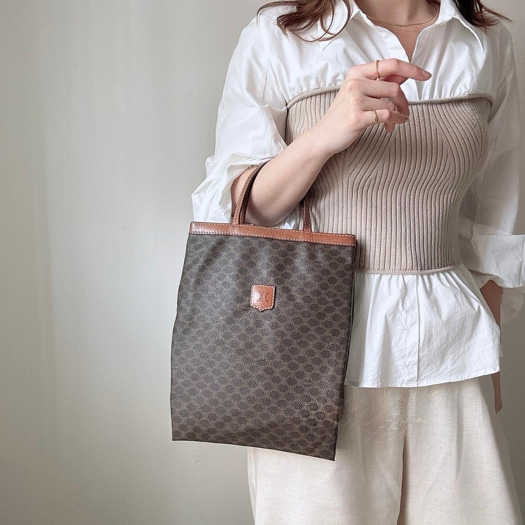 中古正品 Celine Macadam 凯旋门 老花 手提包 iPad 包 男女可用 - 手提包/手提袋 - 防水材质 咖啡色