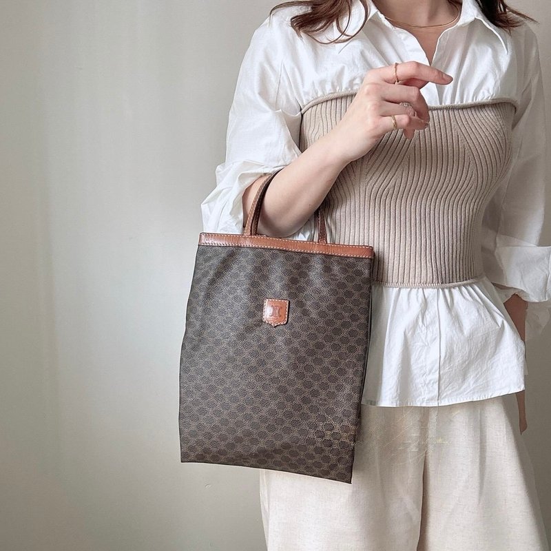 中古正品 Celine Macadam 凯旋门 老花 手提包 iPad 包 男女可用 - 手提包/手提袋 - 防水材质 咖啡色