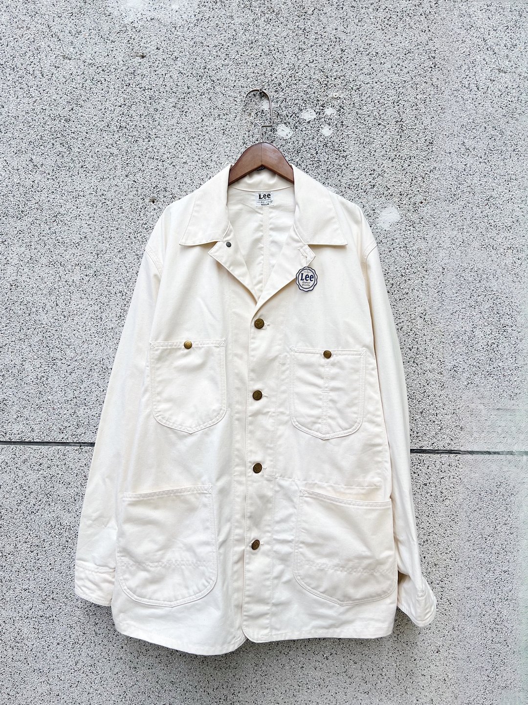 Lee 44J 全新藏品 米白色 工作版型四口袋长版外套 vintage - 男装外套 - 棉 白色